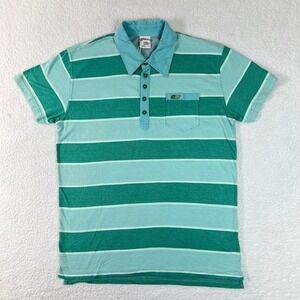 DIESEL 55DSL Polo Shirt Striped Green Y2K Streetwear Cotton Men's Size L VTG NWT